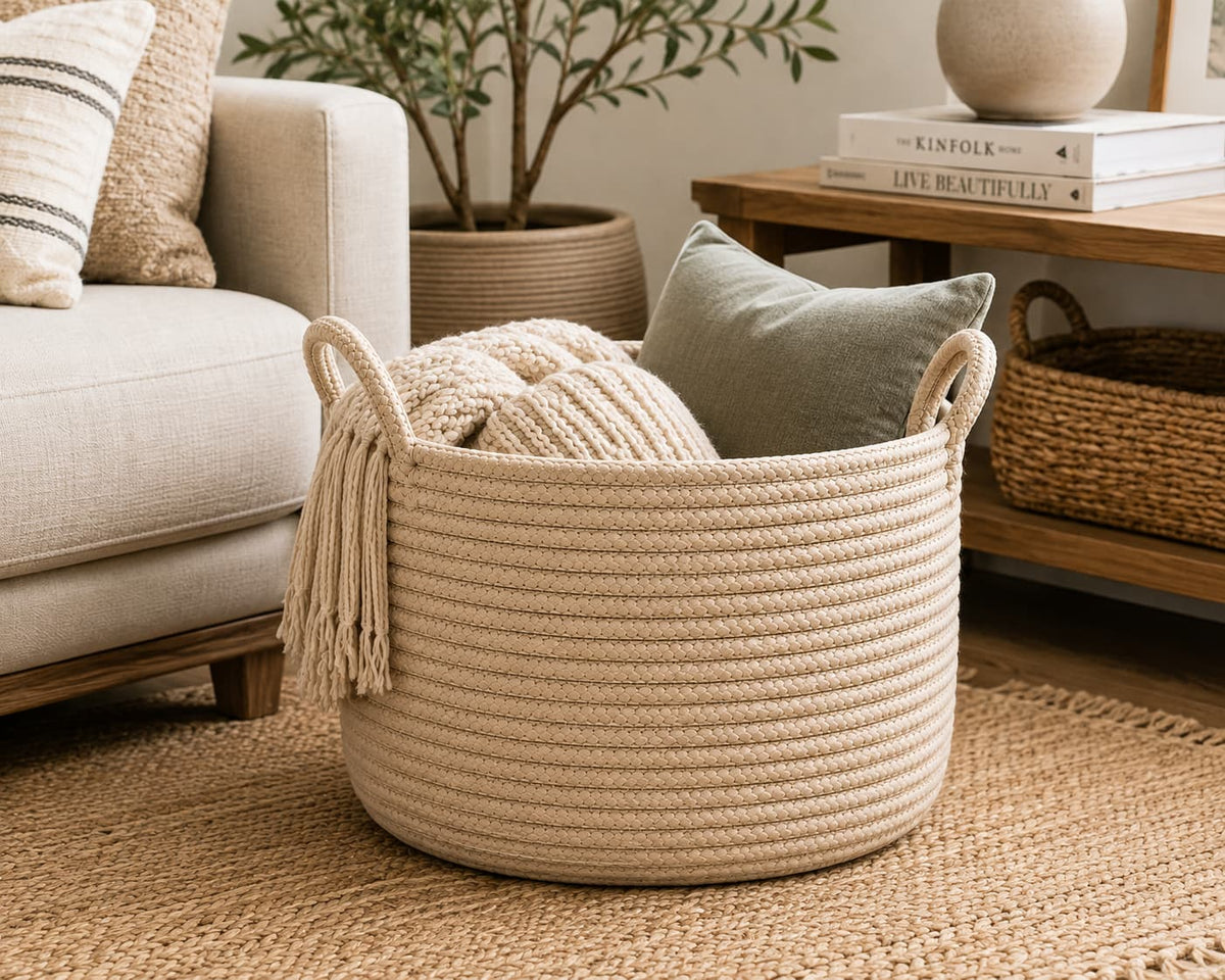 Seshades Round Coiled Rope Storage Basket
