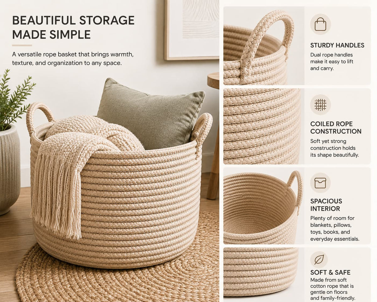 Seshades Round Coiled Rope Storage Basket