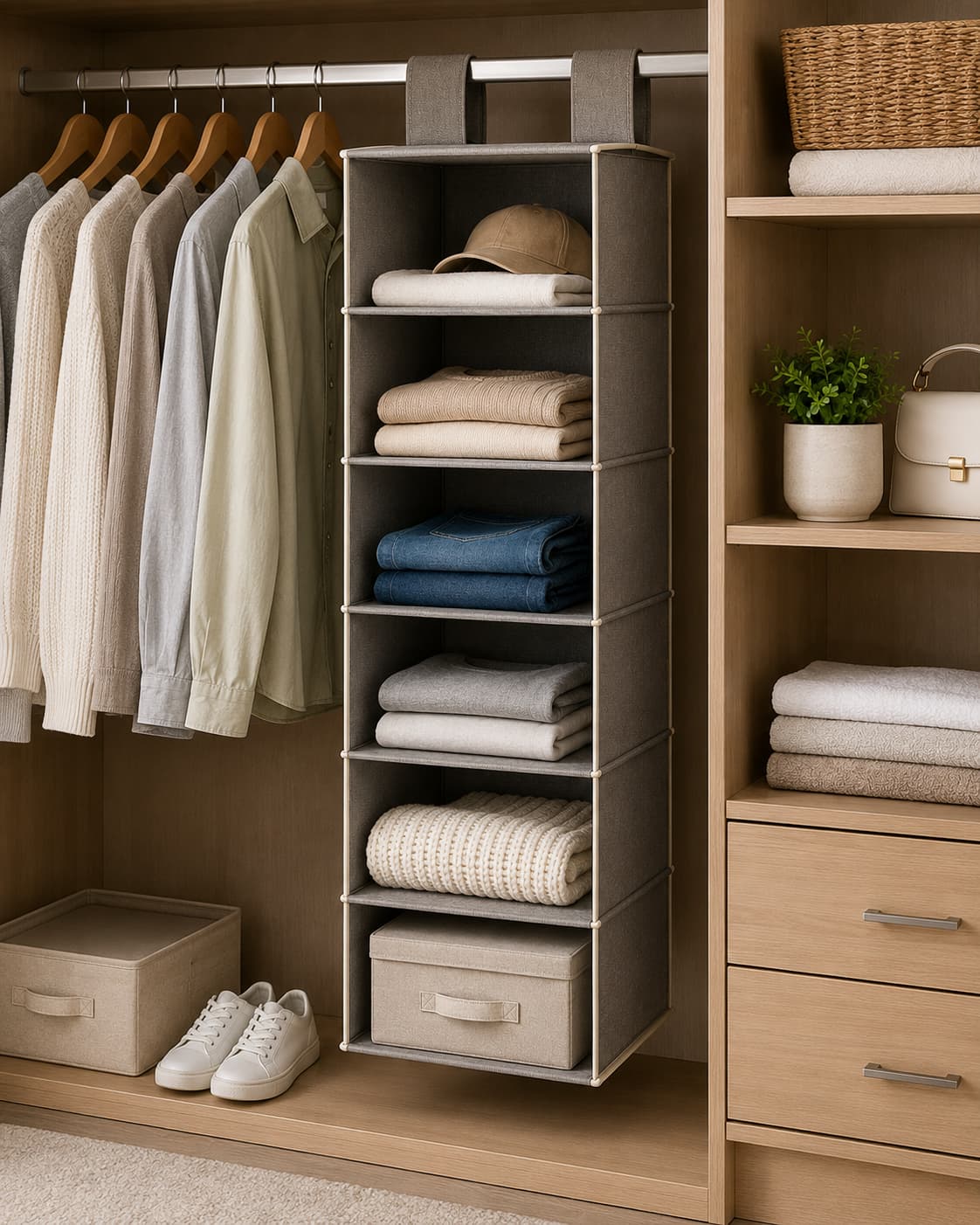 Seshades Hanging Closet Organizer with 6 Shelves