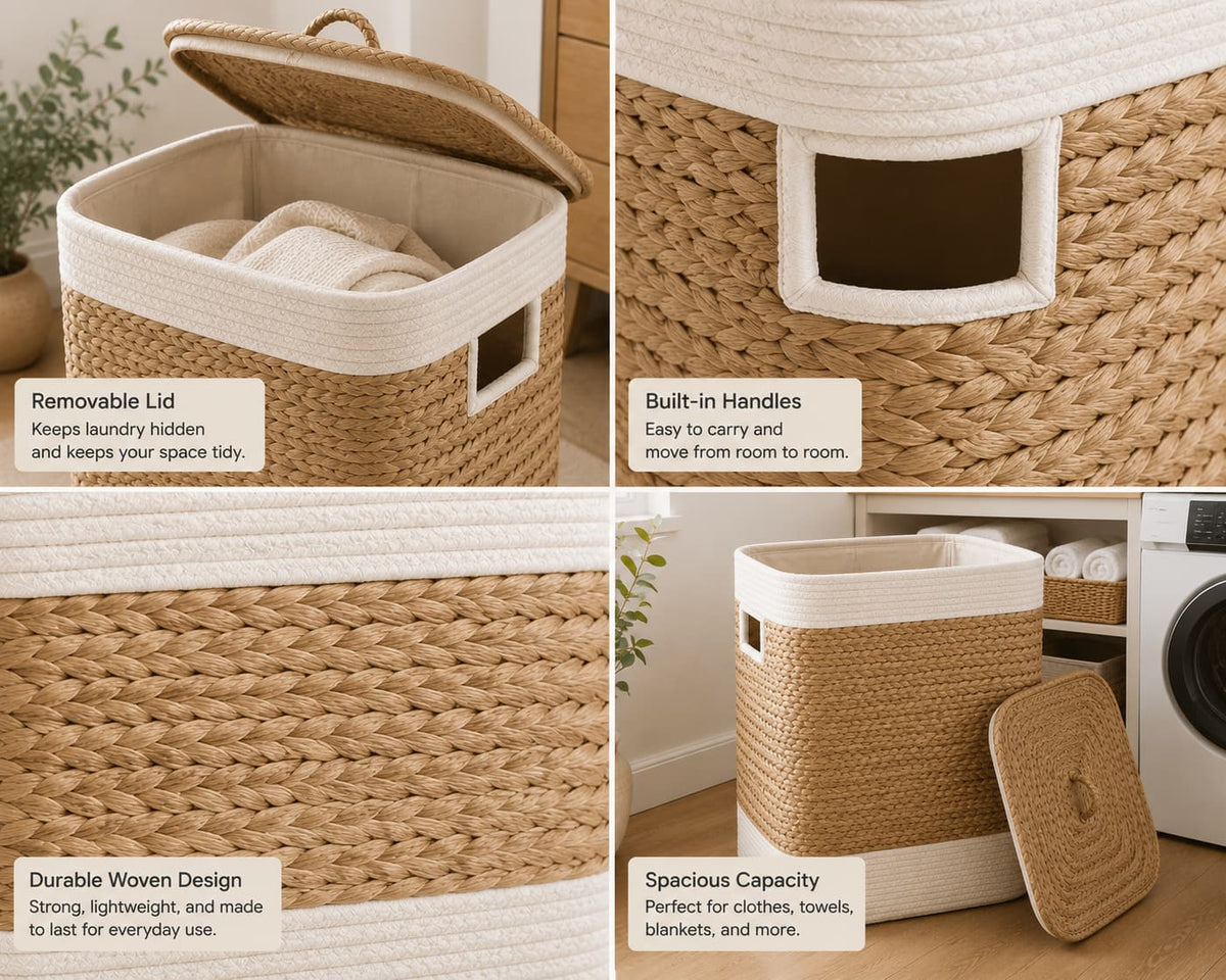 Seshades Woven Laundry Hamper with Lid