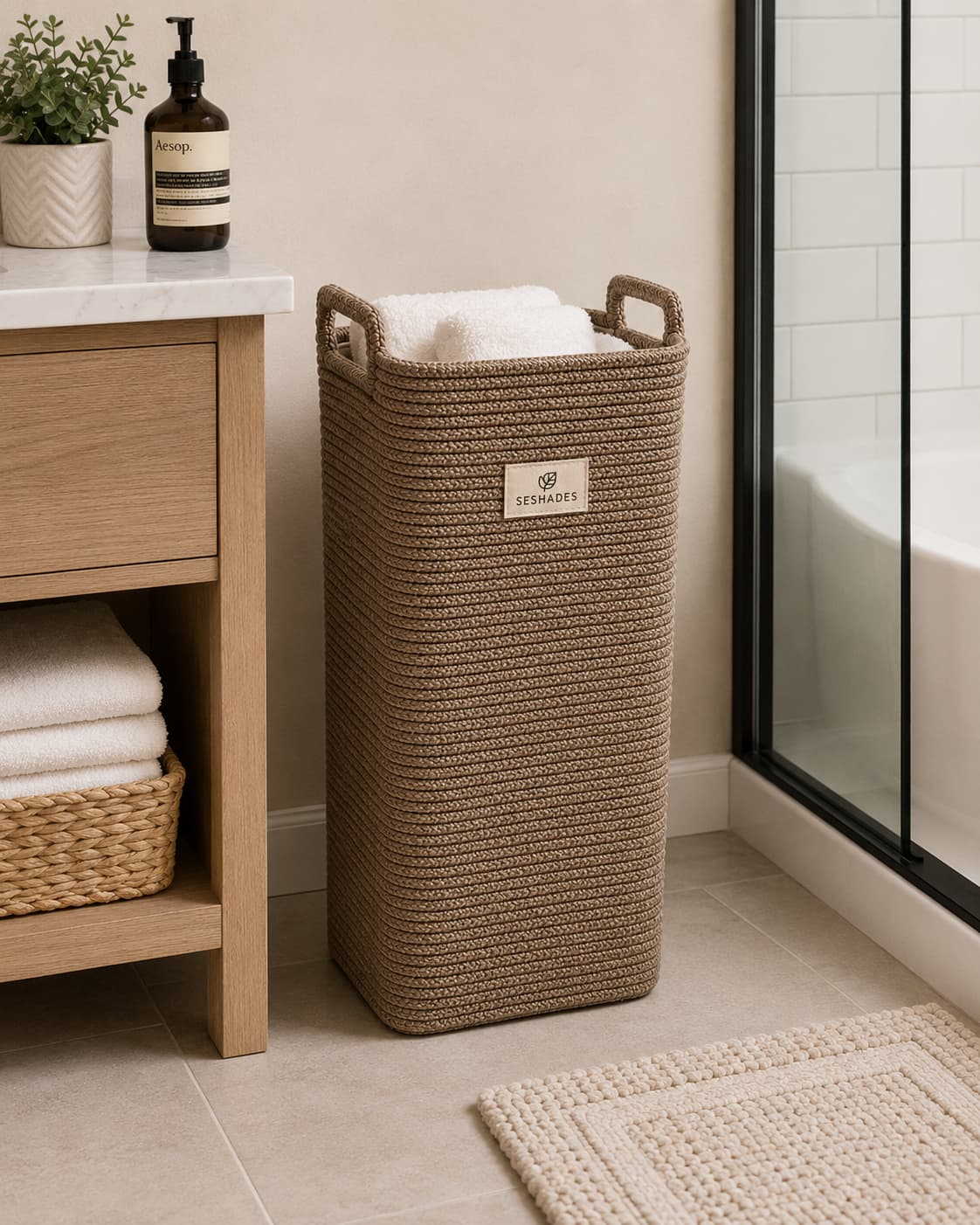 Seshades Tall Slim Woven Storage Basket