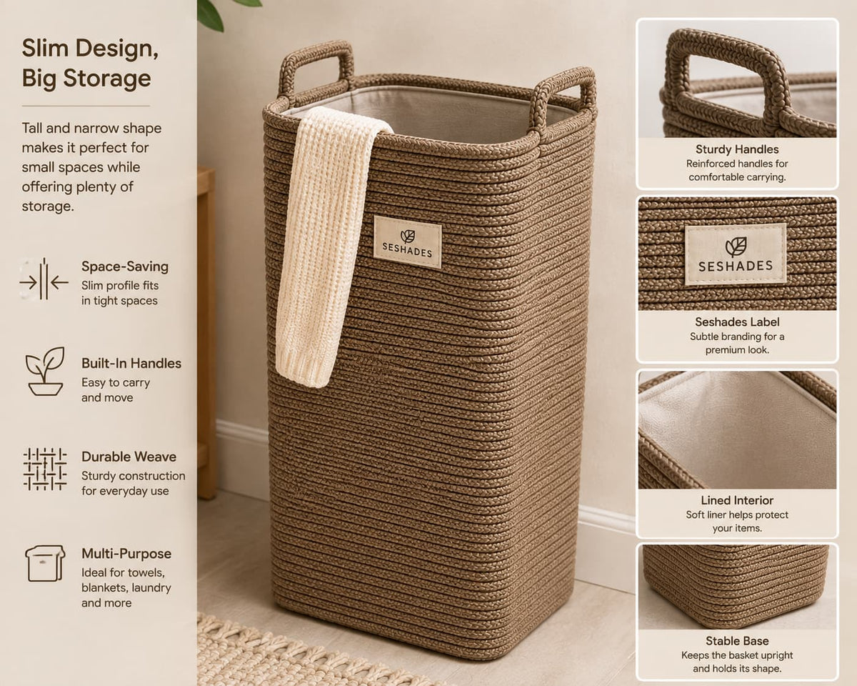 Seshades Tall Slim Woven Storage Basket