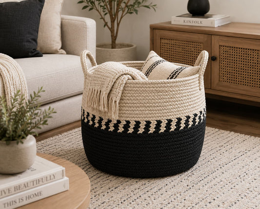 Seshades Two-Tone Woven Decorative Storage Basket