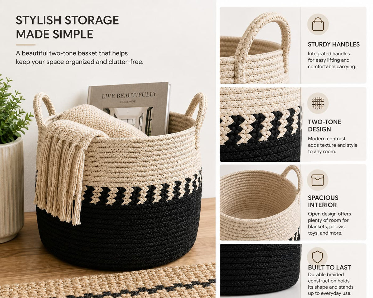Seshades Two-Tone Woven Decorative Storage Basket